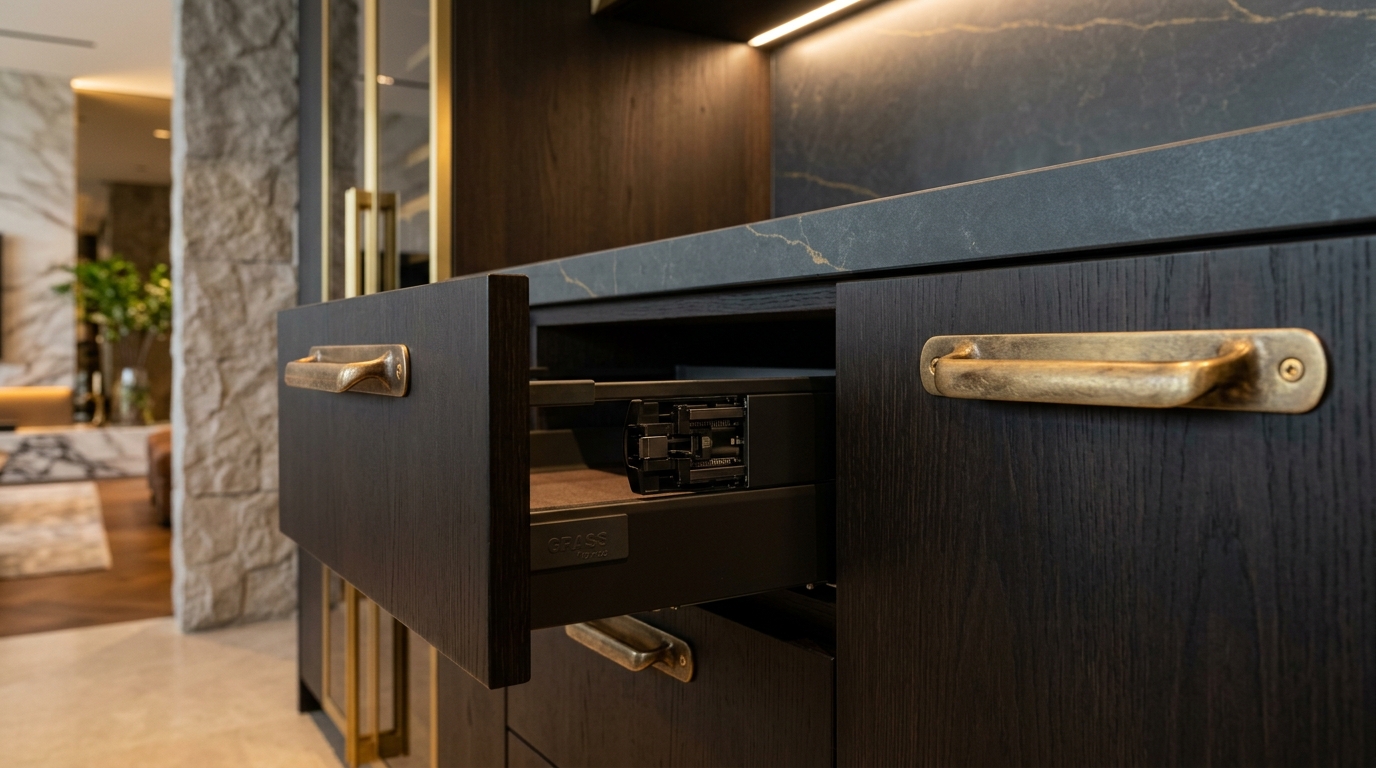 Study desk integrated into cabinetry