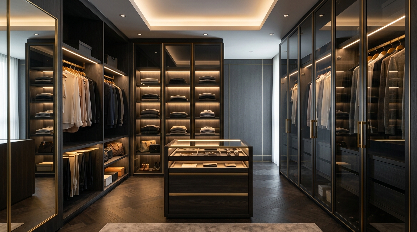 Custom wardrobe with walk-in design